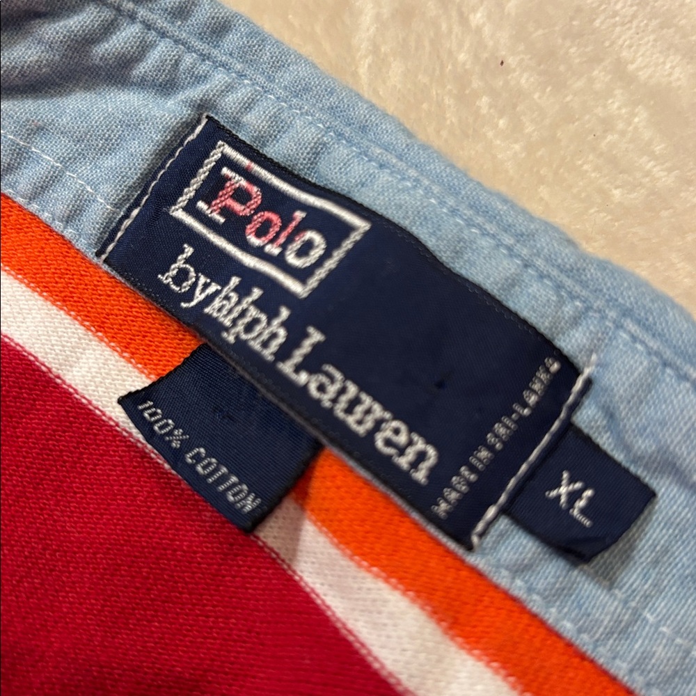 Polo Ralph Lauren red stripe rugby polo blue collar XL preppy vintage Y2K cotton - Picture 9 of 9